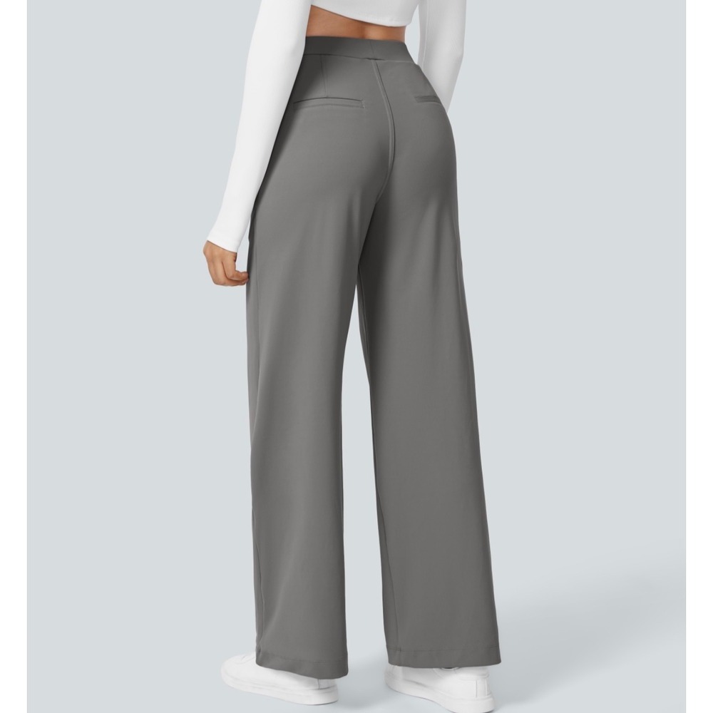 Halara Womens High Waisted Wide Leg Pleated Dress Pants Grey Large NWT